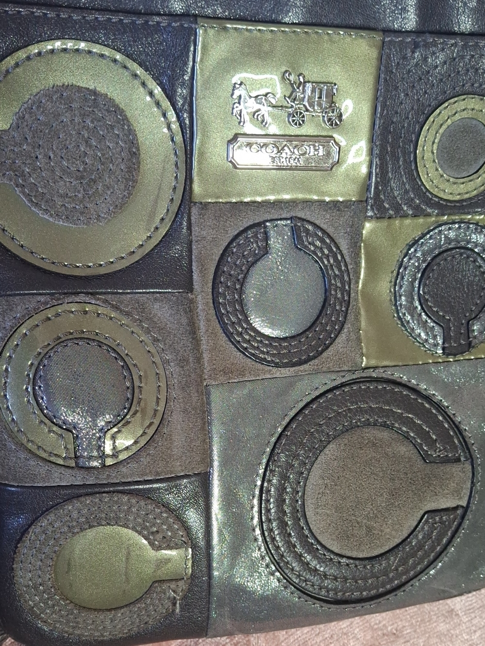 COACH PATCHWORK GRAY TAUPE TAN CROSSBODY BAG - Picture 6 of 7